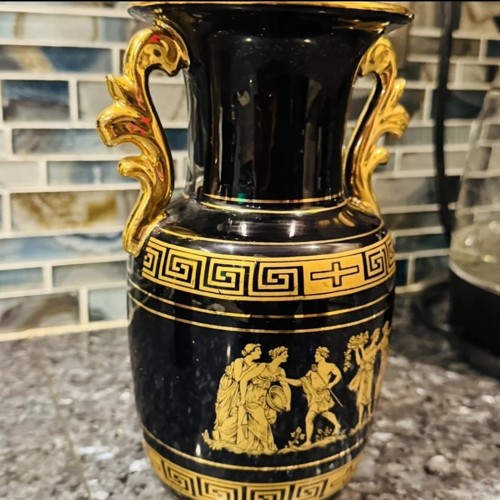Beautiful Hand Made Historical Large Greek Vase 24k Gold Plated